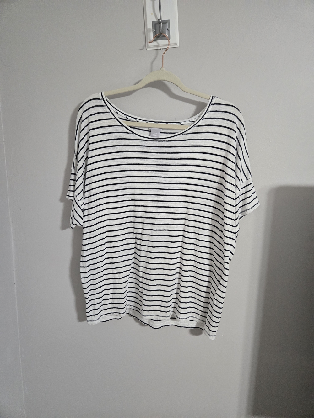 Chico's White and Black Striped Scoop Neck Top